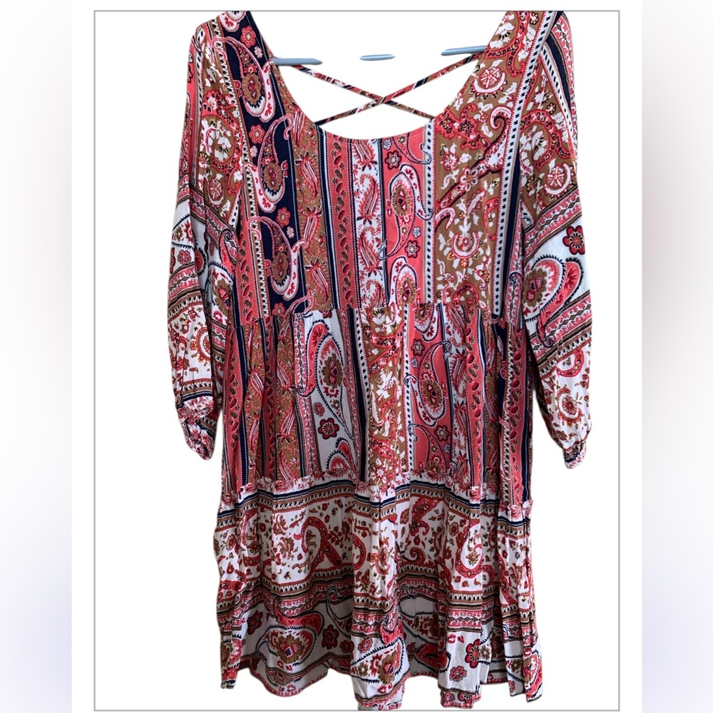 UMGEE Paisley Print Women's Dress - Red White Pink - SIZE S